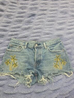 Levis Denim Women's Frayed Palm Embroidered Shorts